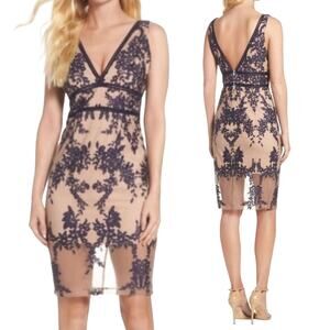 Bardot Sienna Floral Embroidered Sheath Dress Cocktail Navy Cream NEW Womens 4